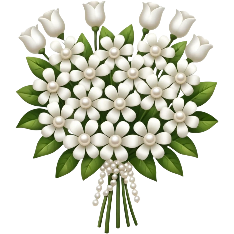 bouquet of flowers from white hearts with pearls emoji