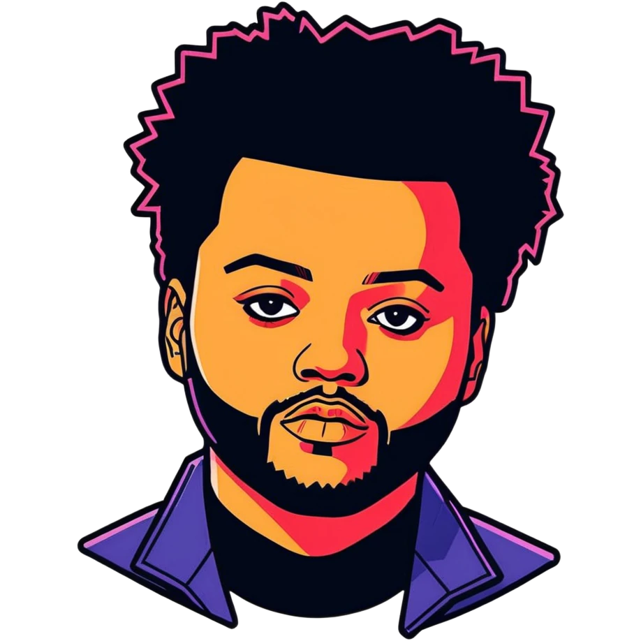 2012, The Weeknd,  canadian celebrity and singer from Toronto, hyperrealistic, mirco-detailed, vivid, bold colors, 3D sticker design
 Must be 8k hd, 8000x8000px resolution. Must use very thin transparent smooth lines emoji