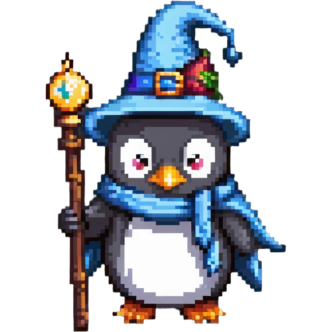 penguin wizard with hat and staff emoji