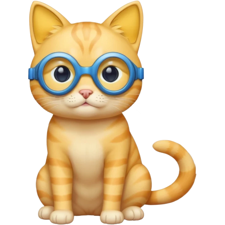 cute yellow lazy cat with full body with blue goggles and no clothes emoji