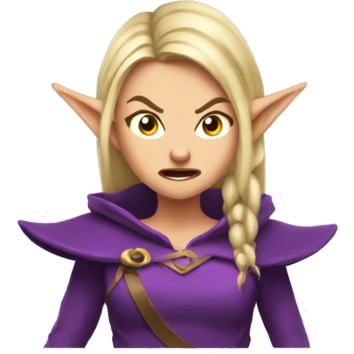 enraged angry, Noble female Elf with Elf ears and blonde hair and purple robes emoji