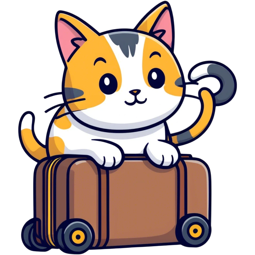 Cat riding a motorized suitcase with wheels emoji