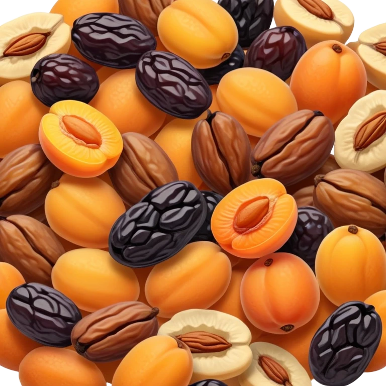 dried fruits assortment with raisins, dried apricots, prunes and dates emoji