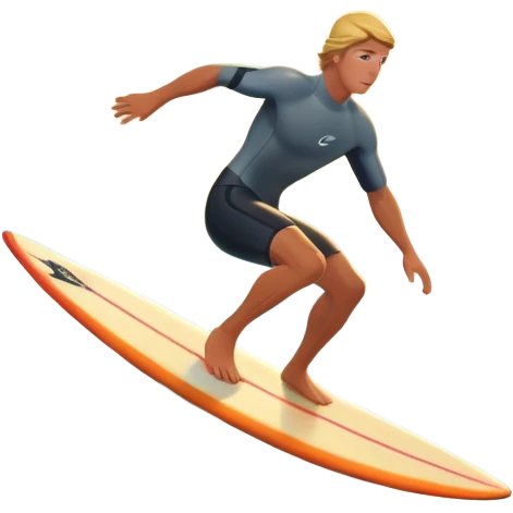 A surfer riding a large wave, skillfully balancing on their board as the ocean crashes around them. The scene captures the energy and excitement of surfing, with the sun setting in the background and the water sparkling under the light. emoji