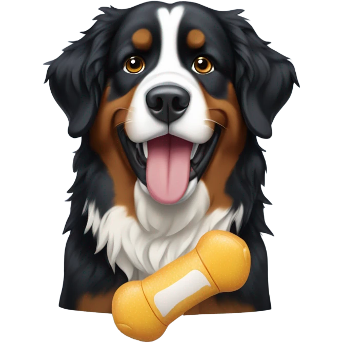 Bernese Mountain dog with a squeaky toy in its mouth  emoji