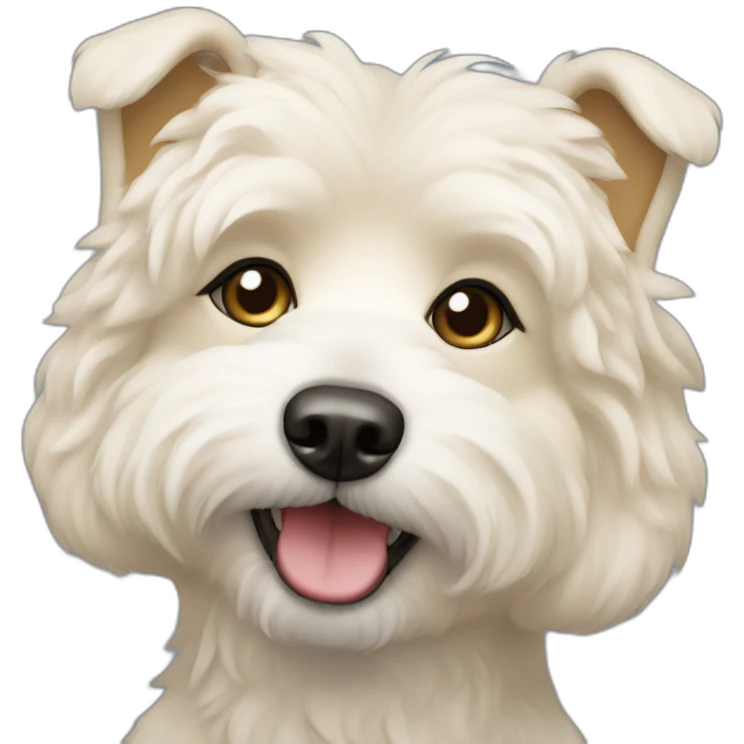 blonde-eskipoo-dog with one ear up emoji