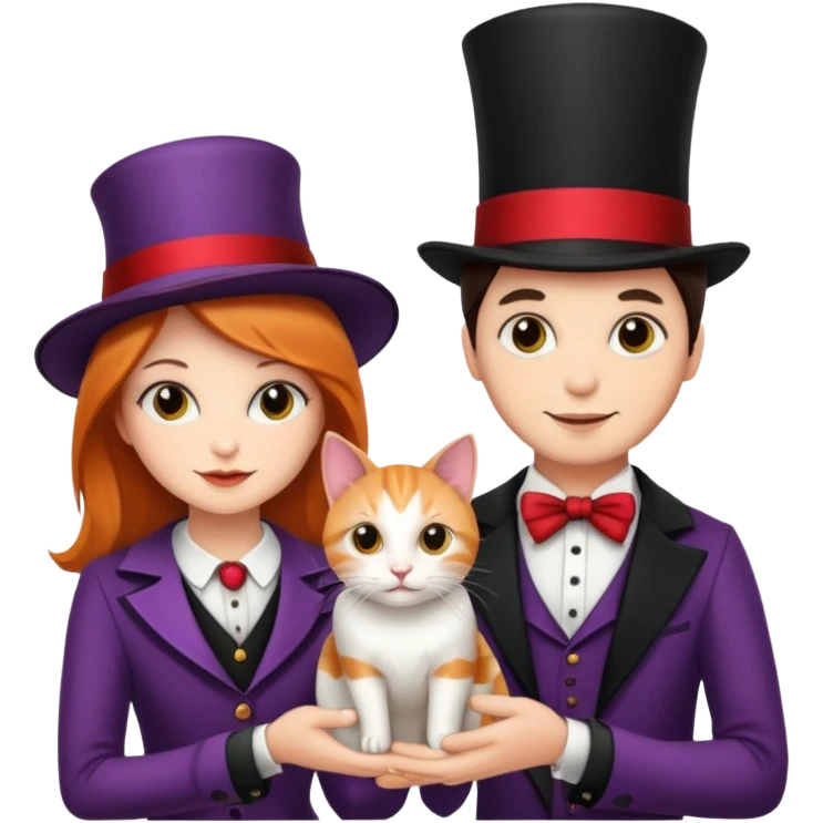 magician couple and their pet cat emoji