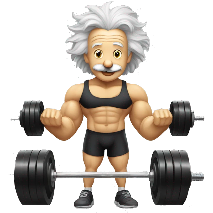 albert einstein happy in the gym with dumbells emoji