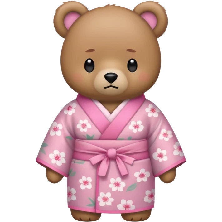 A cute light-brown bear wearing a pastel pink sakura-patterned kimono, normal balanced body ratio.  
Arms crossed with a slight pout, daring “wanna get scolded?” expression.  
Kawaii emoji style, minimalistic clean sticker illustration, white background.
 emoji