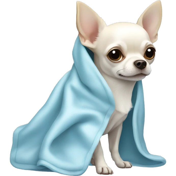 white chihuahua in a light blue blanket emoji