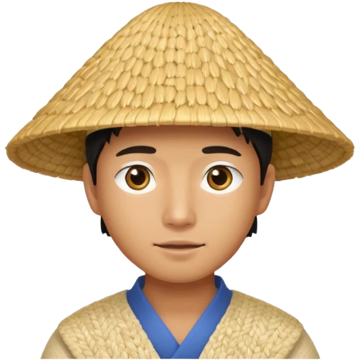 Asian guy with a rice hat, eyes barely open emoji