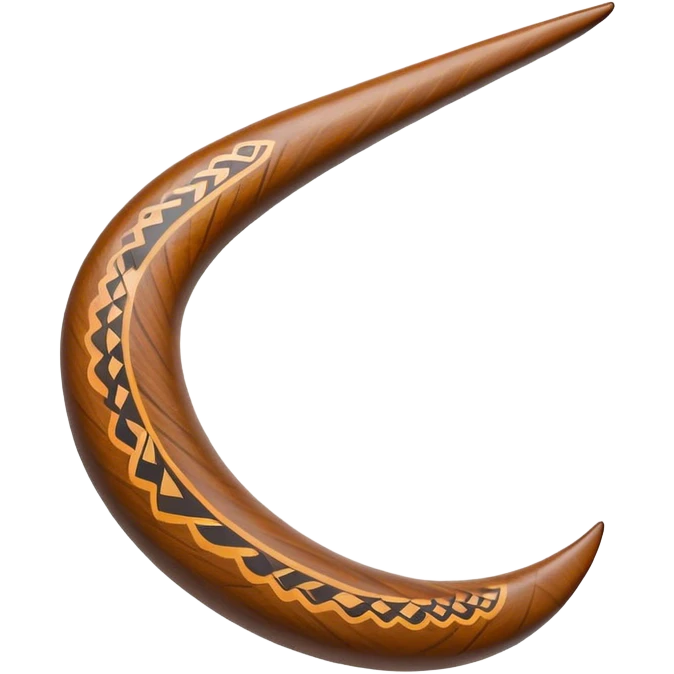Cinematic Realistic Boomerang Emoji, depicted as a sleek, curved traditional Aboriginal tool rendered with detailed textures and a dynamic sense of motion, symbolizing cultural significance and natural craftsmanship under warm earthy lighting. emoji