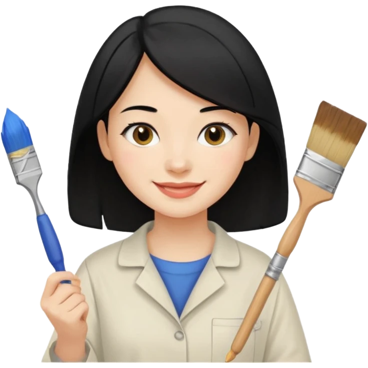 Painting Hold. Women painting smilling  black hair emoji