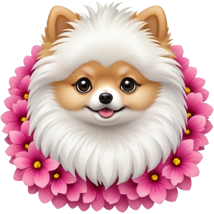 A cute  little pomeranian and flower emoji