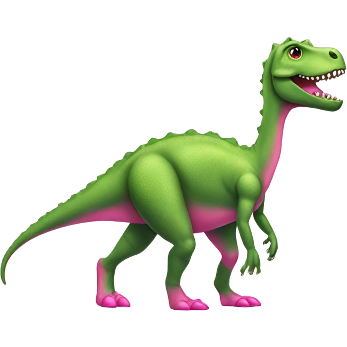green dinosaur with pink heels on and long lashes  emoji