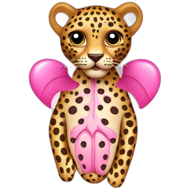 Leopard with pink spots shaped like lungs and hearts emoji