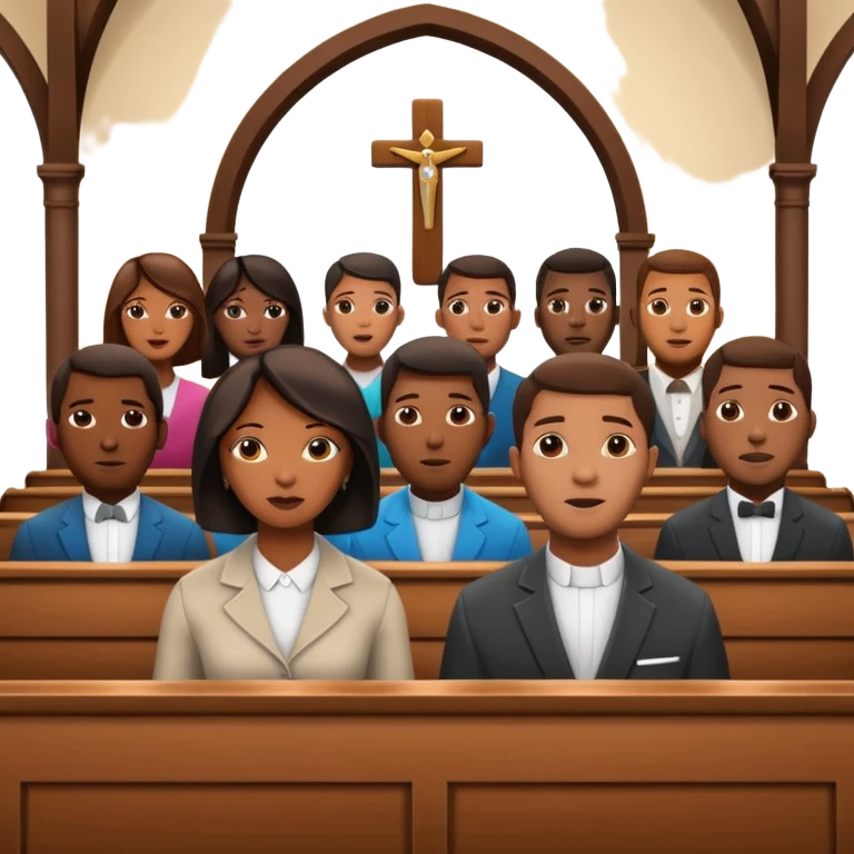 African American urban men and women sitting in church pews on a Sunday at church listening to a preacher emoji