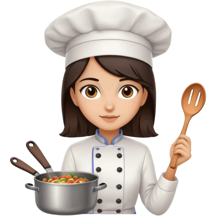cooking food chef girl really long dark brown hair and dark brown eyes, light to medium skin tone emoji