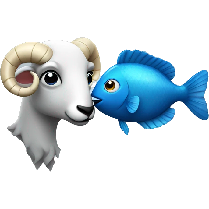 A ram kisses a blue fish emoji