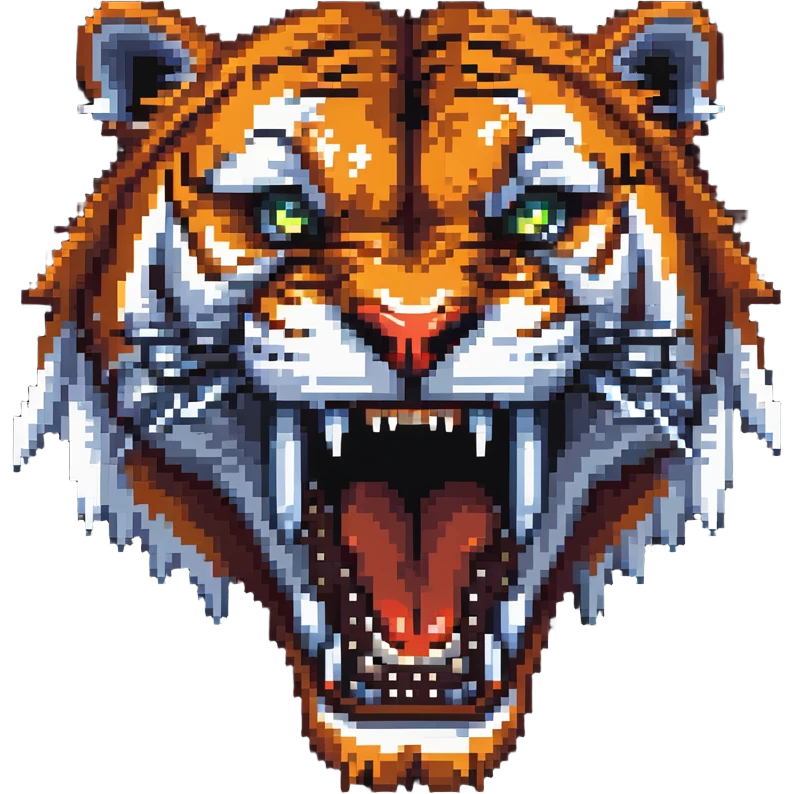 saber-toothed tiger with impossibly long fangs that are twice the length of its head, absurdly exaggerated canine teeth emoji