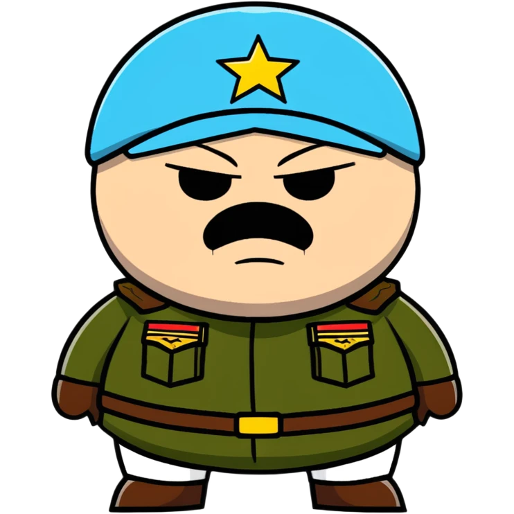 Cartman from South Park in military uniform, combat gear emoji