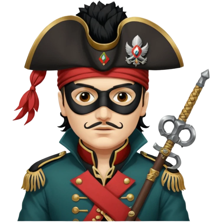 Adam Ant  painted with Indian war colors with black mask is wearing a Hungarian Hussar'S JACKET, holds two firelocks holsters in his hands emoji
