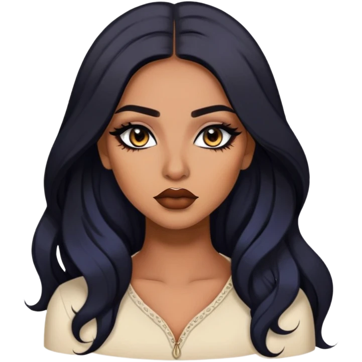 indian girl, brown skin, long black hair, brown underneath colored hair, baddie,pretty, makeup, lipliner, black eyeliner, emoji
