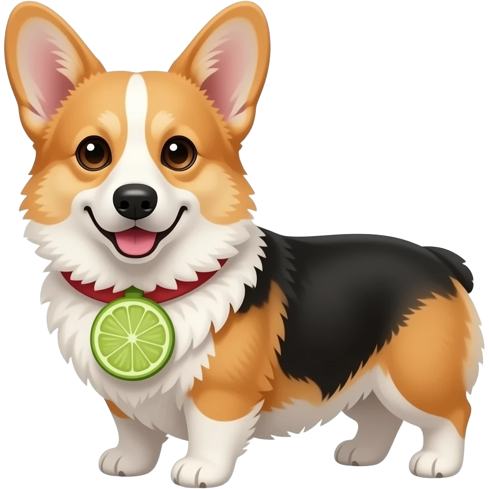 tricolor corgi with green tea emoji