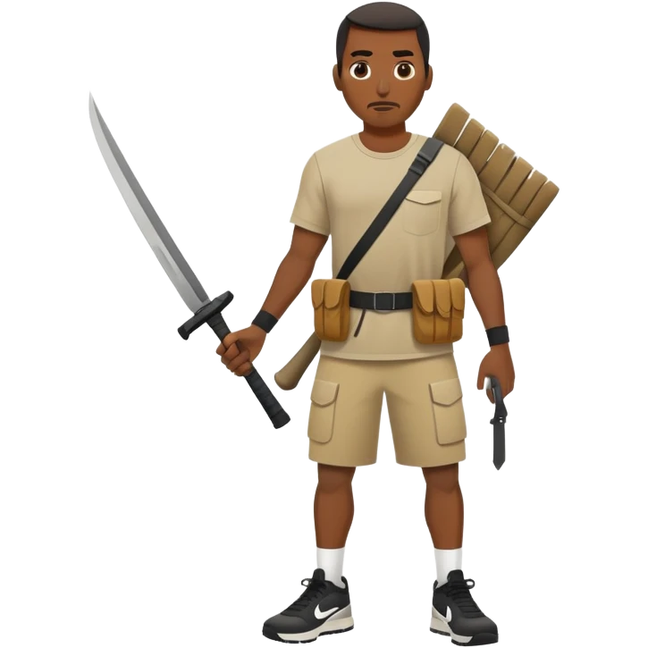 A black man wearing a Nike tech with a machete in his left hand emoji