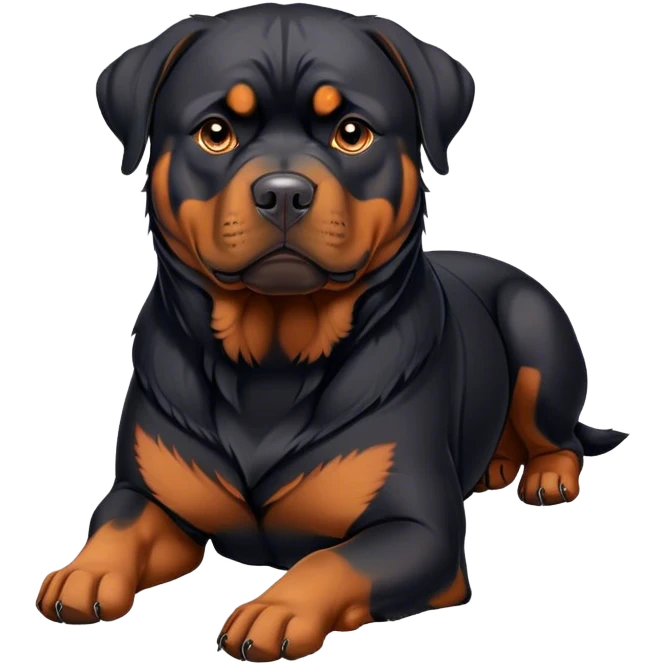Cinematic Noble Rottweiler Portrait Emoji, Poised and regal, with a powerful, muscular build and a sleek, well-groomed coat of rich black with tan markings, deep-set soulful brown eyes, Simplified yet sharp and sophisticated features, highly detailed, glowing with a soft, dignified glow, high shine, intelligent and commanding, stylized with an air of authority, focused and attentive, soft glowing outline, capturing the essence of a watchful and fearless guardian, so majestic it feels as though it could stride out of the screen with effortless authority! emoji