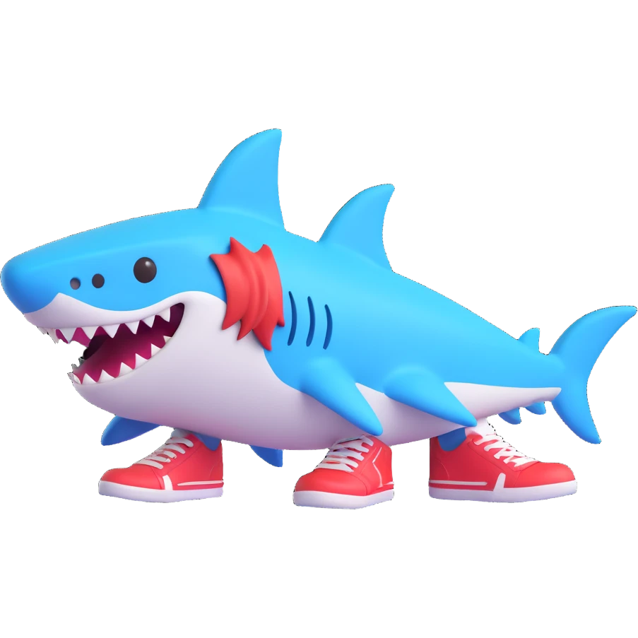 a shark with shoes, 3D emoji style emoji