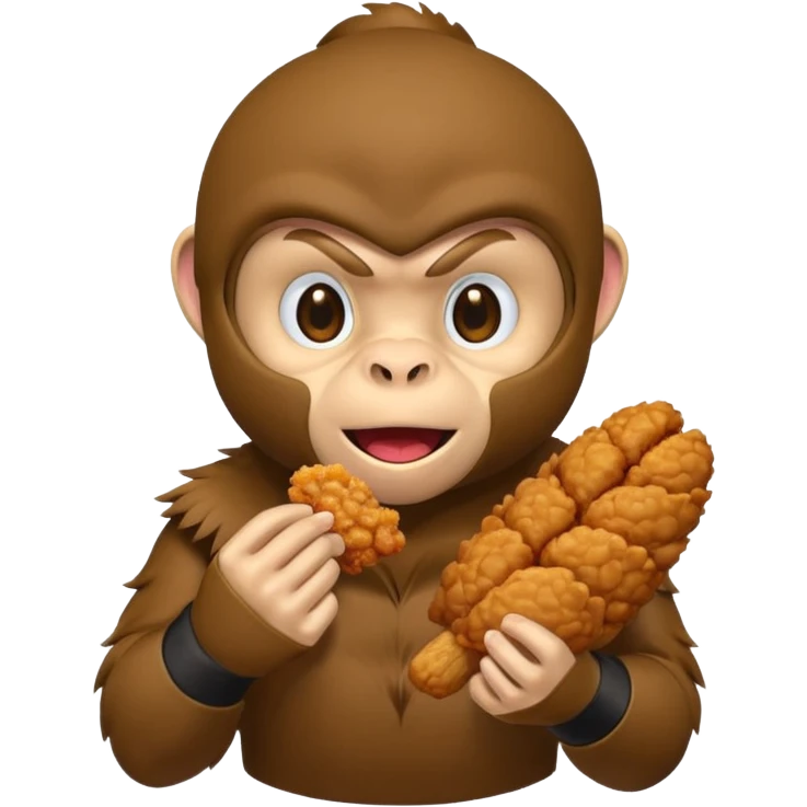Ninja monkey sitting  eating fried chicken 4 piece  emoji