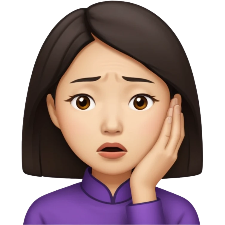 Asian woman agonizing over her chin emoji