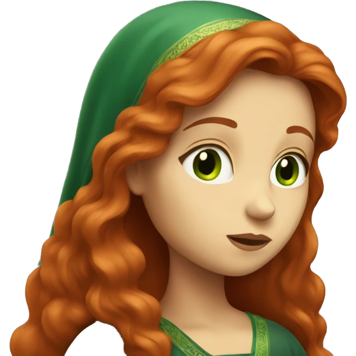 long-haired redhead woman with green eyes praying emoji