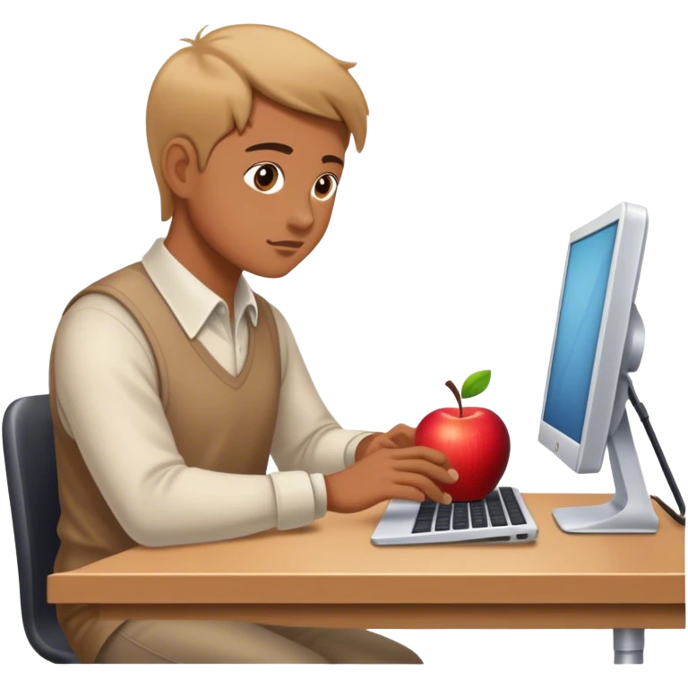 A working person working diligently in front of an Apple computer. emoji