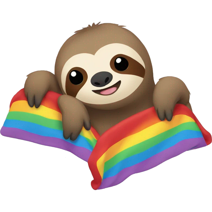 Sloth hanging from a rainbow blanket emoji