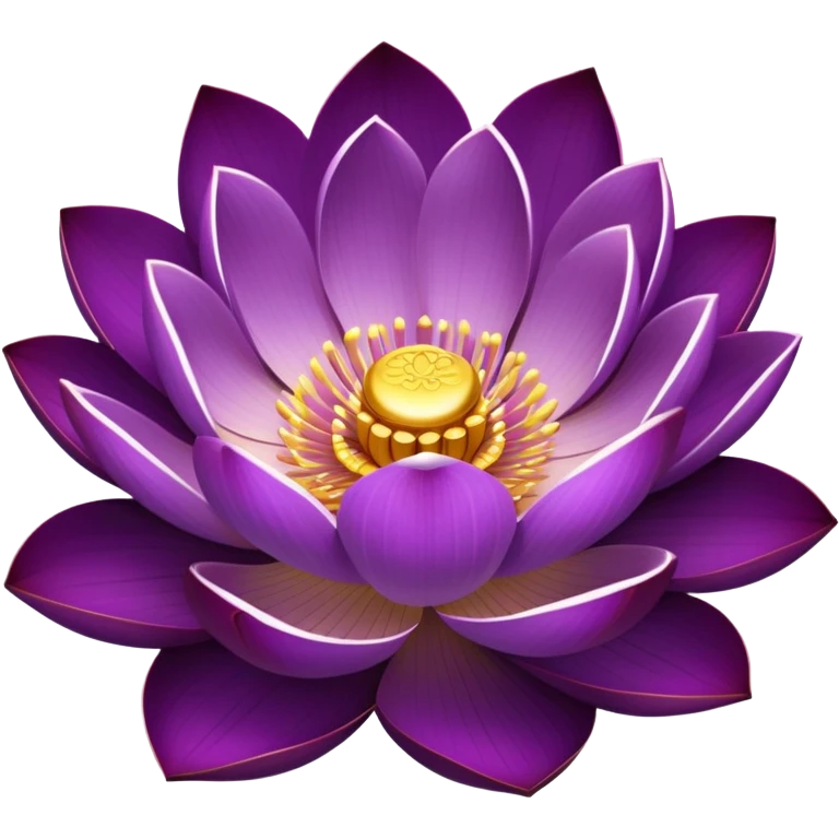 Elegant purple lotus flower with rich violet petals and golden center, accompanied by botanically accurate lotus leaf with distinctive notch and upturned edges emoji