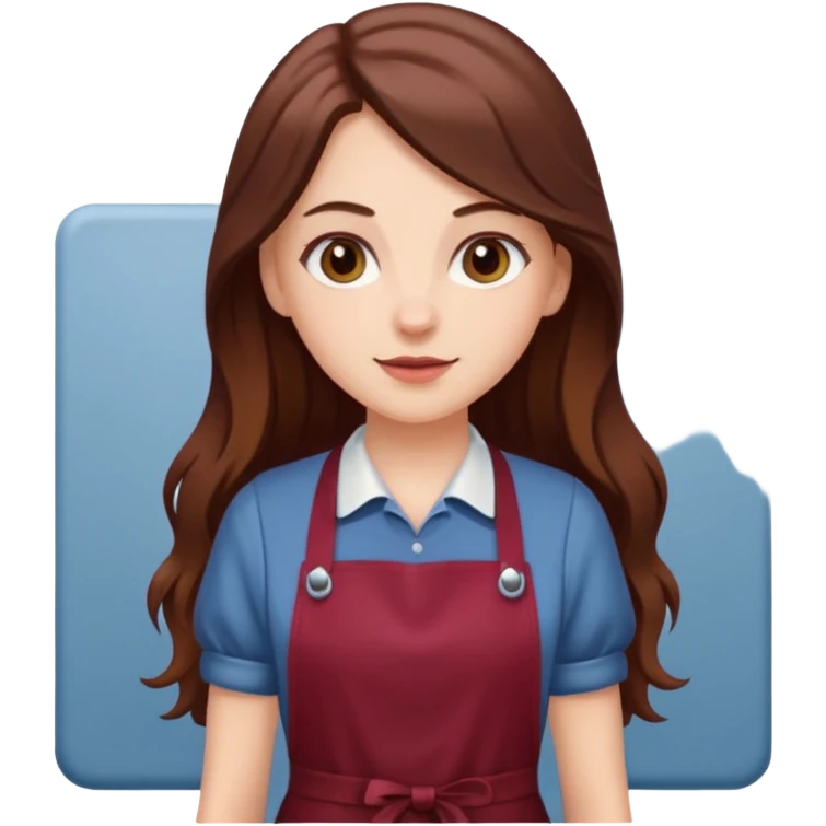 a white girl with long brown hair in a burgundy apron emoji
