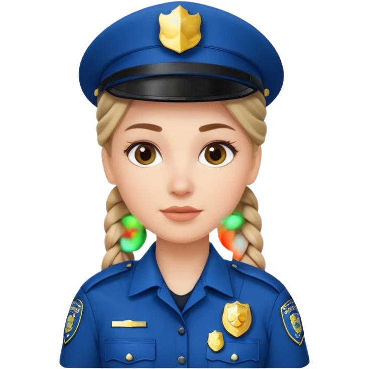 white woman, braided hair, wear police's uniform emoji