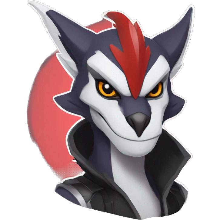 Black Cool Edgy Anthro Noivern-Nargacuga-Sergal-Fakémon  with White and Red Edgy markings emoji