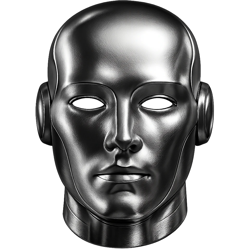 robot face with shiny metallic chrome style, shiny and smooth emoji