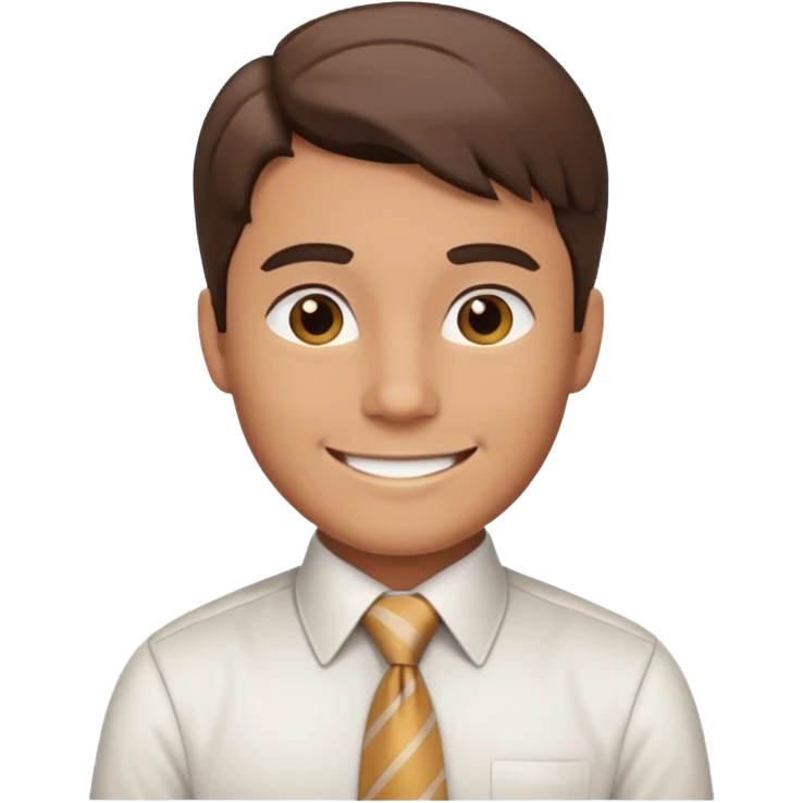 30s male ordinary office worker, shirt and tie, neat hair, smiling emoji