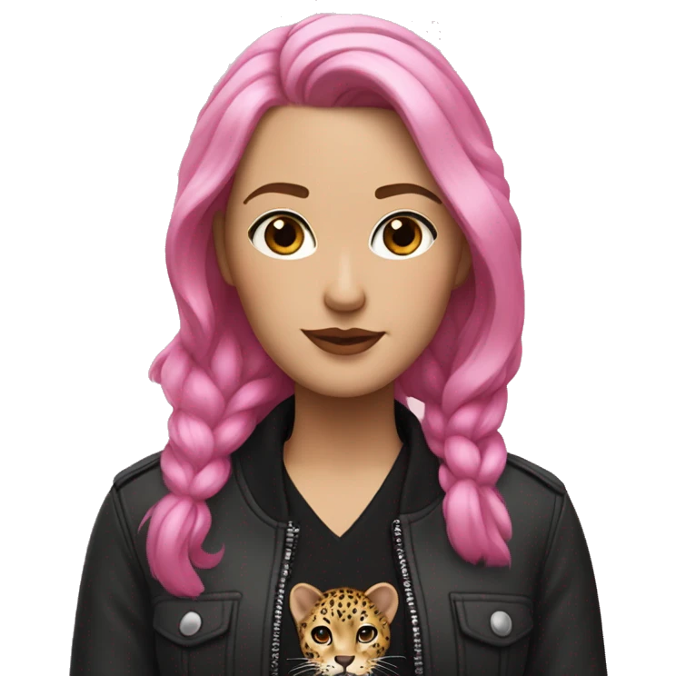 A WHITE GIRL WITH BLACK AND PINK HAIR AND A JACKET OF LEOPARD AND BLACK SHIRT  emoji
