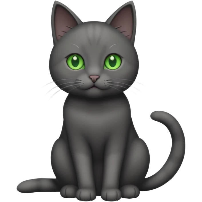 full body solid dark grey cat with green eyes, white paws and white whiskers emoji