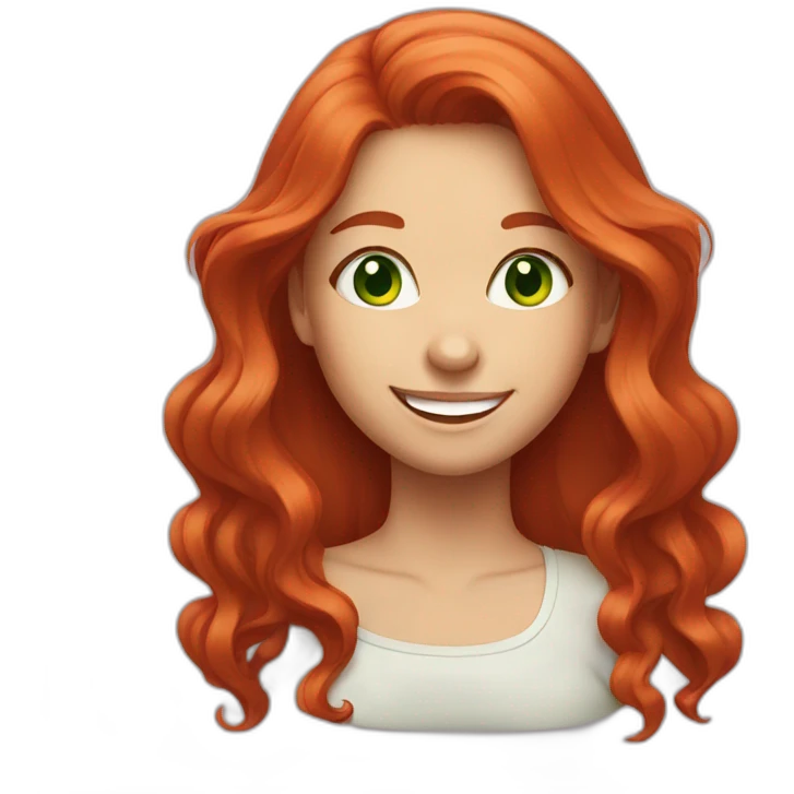 a girl with green eyes and long red hair laughs emoji
