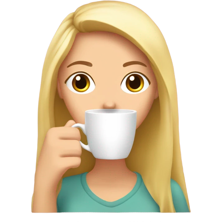 Mujer rubia tomando café con una manta rosada  emoji