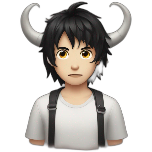 Boy with demon horns, black hair and clack eyes cute emoji