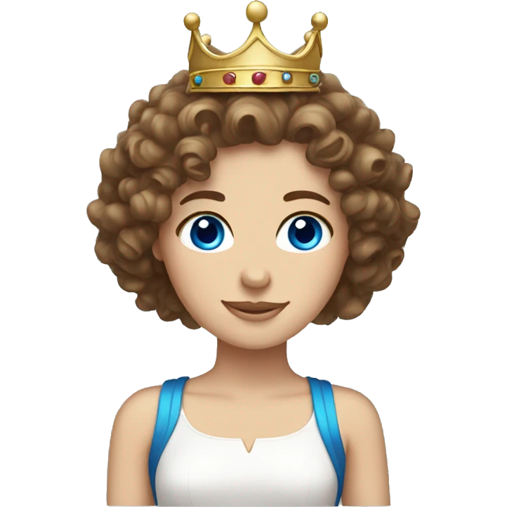 Curly brown hair, blue eyed, White girl, wearing a crown  emoji