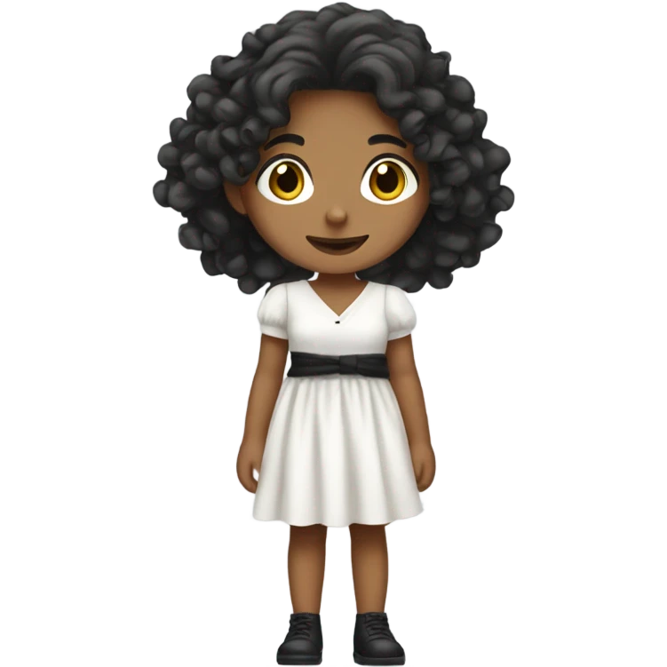 Tan girl with black long curly hair and white tied dress full body emoji