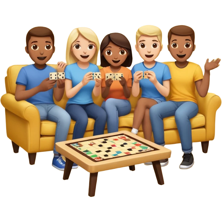 group of friends on couch playing a game couch should be dark yellow emoji
